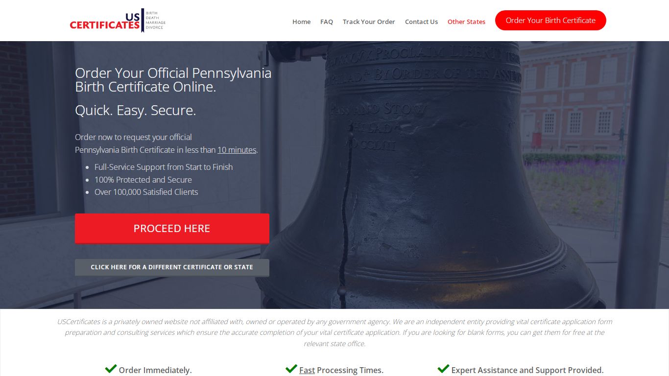 Pennsylvania Birth Certificates | USCertificates.org